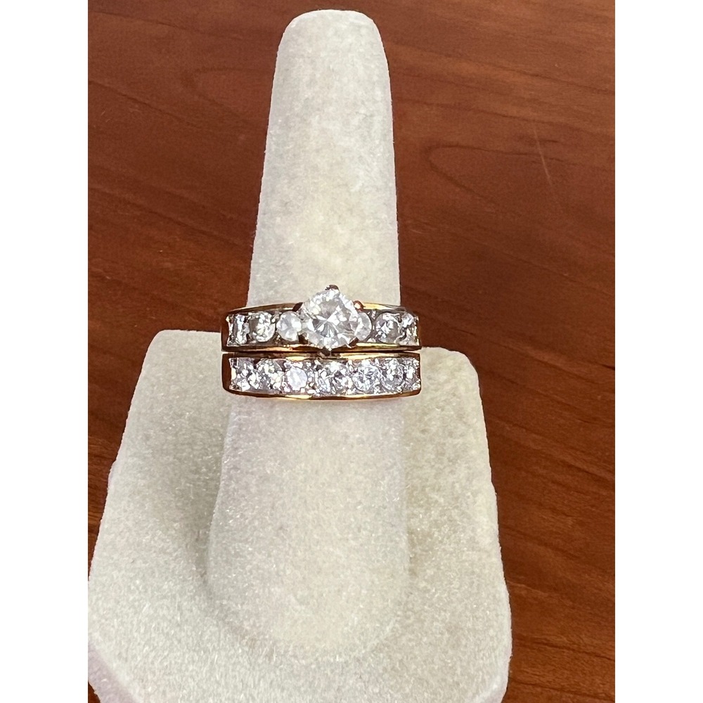 18K HGE Gold Tone Bridal Set Engagement Ring & Wedding Band Size 5.5